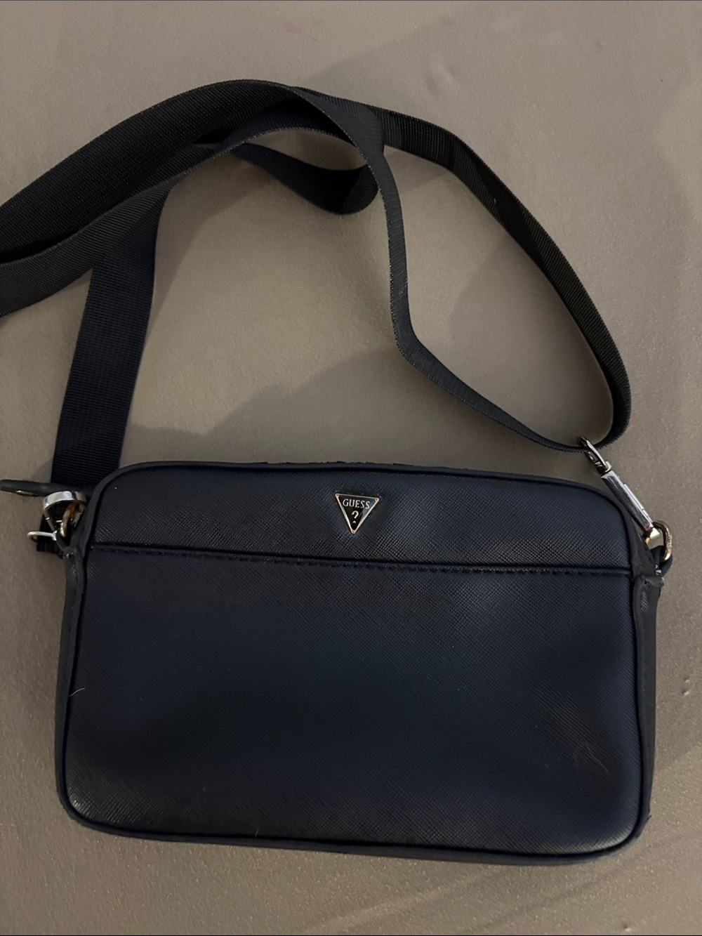 Guess Black Crossbody Camera Bag with Triangle Logo